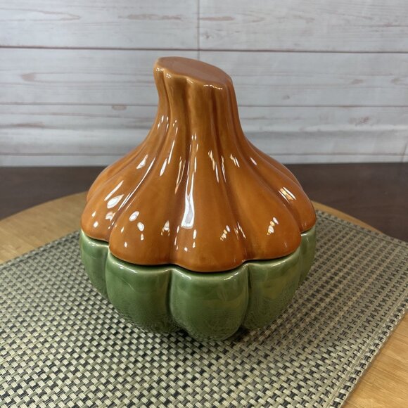 Whole Home Ceramic Pumpkin Gourd Serving Bowl With Lid Halloween Candy Dish 8” - Picture 7 of 7